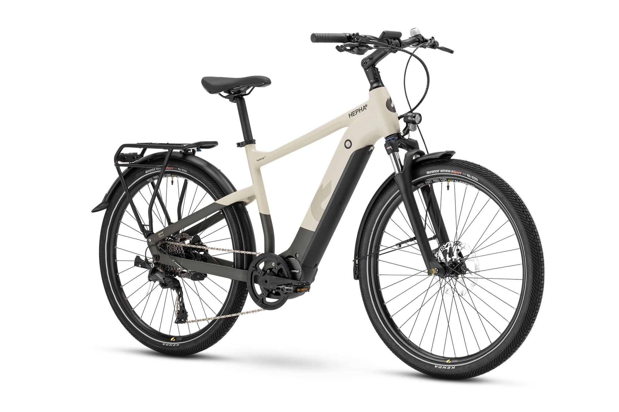 HEPHA E-Bike Trekking 7 Performance/Hochstufig/Warmgrau/Akku 708Wh, Motor 90Nm, mit Ständer, Gepäckträger und Schutzblechen,
