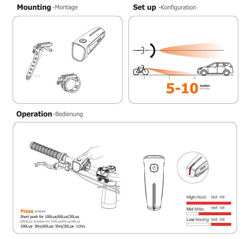HEPHA Bicycle Lighting Set 100Lux HEPHA E-Bike